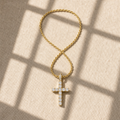 Rope Chain & Pavé Cross Necklace (Gold)