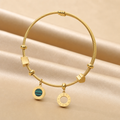 Malachite Wire Bangle with Charms (Gold)