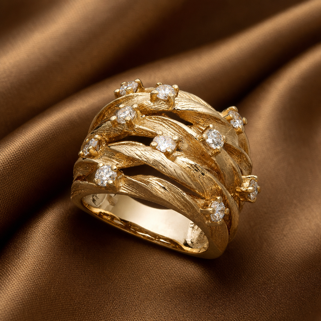 Wide Textured Pavé Cocktail Ring (Gold)