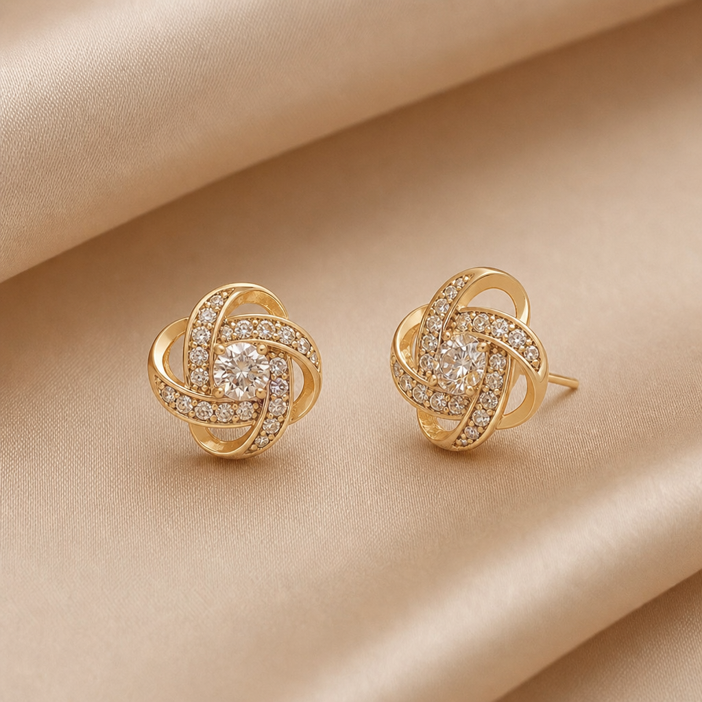 Love Knot Pavé Studs (Gold)