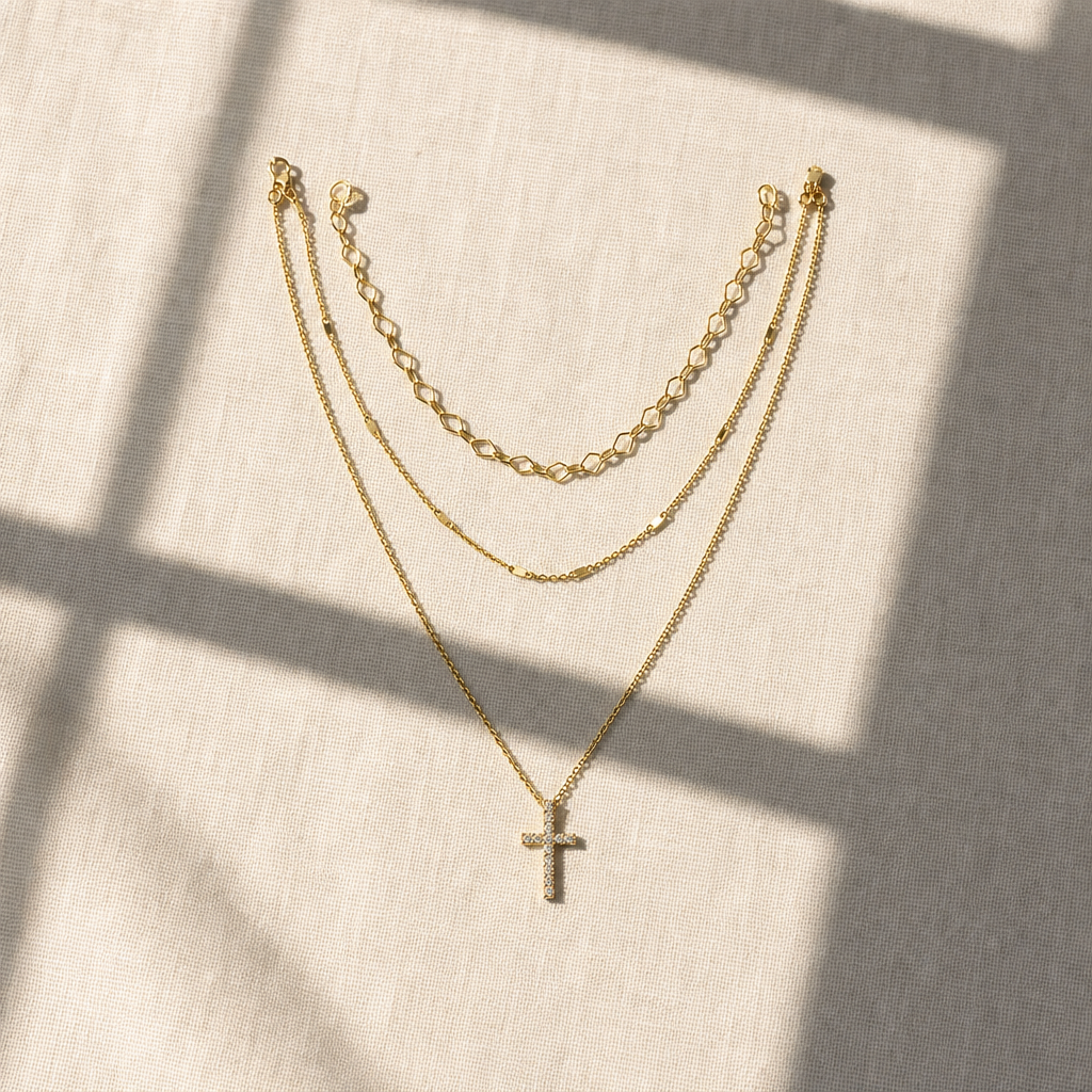 Three Layer Cross Necklace (Gold)