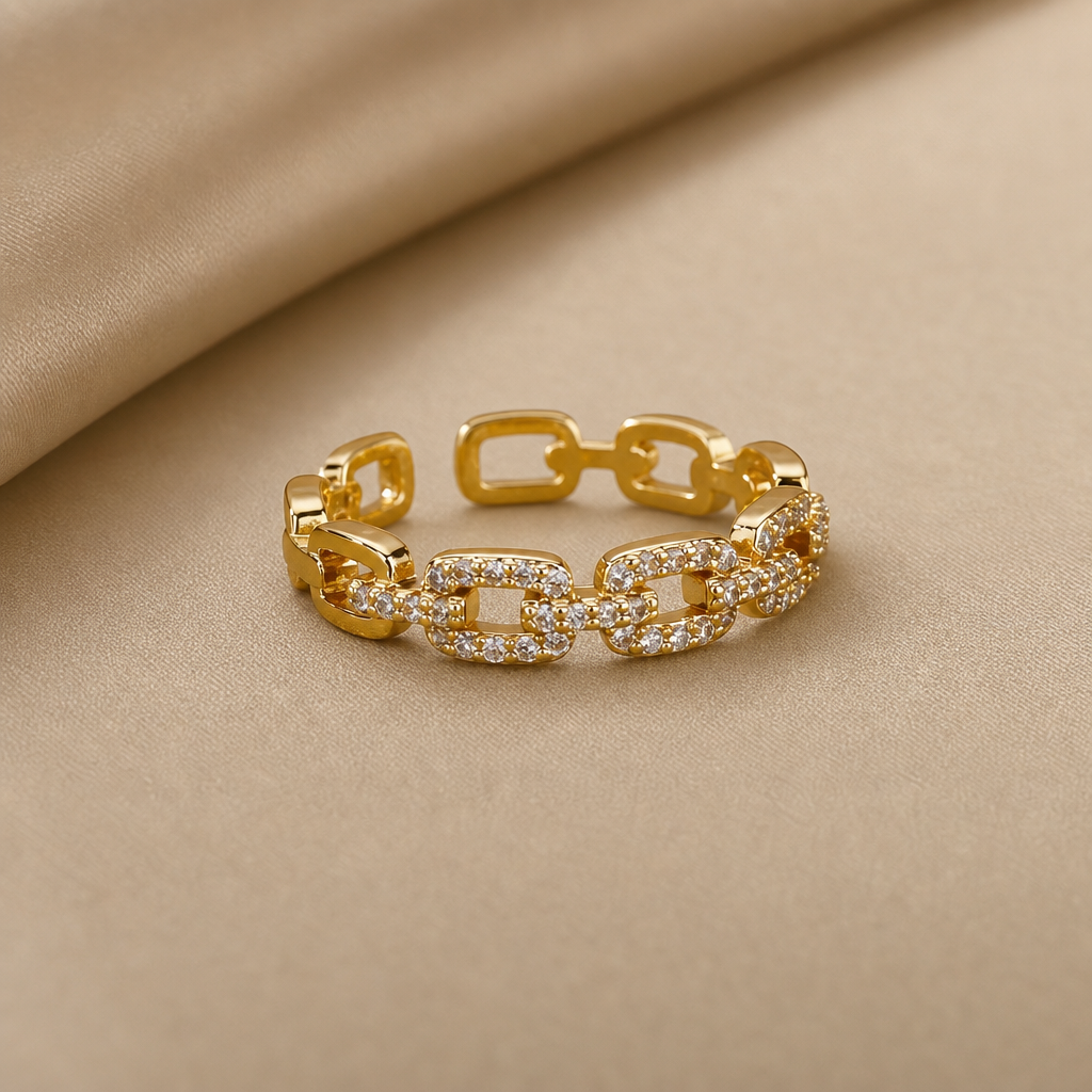 Chain Link Pavé Ring (Gold)