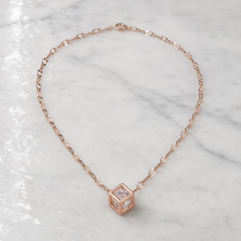 Cube Pendant Necklace (Rose Gold)
