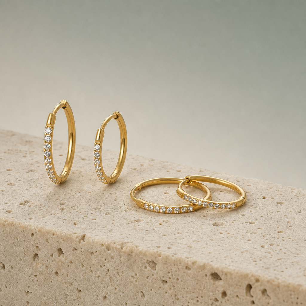 Pavé Hoop Earrings (Gold)