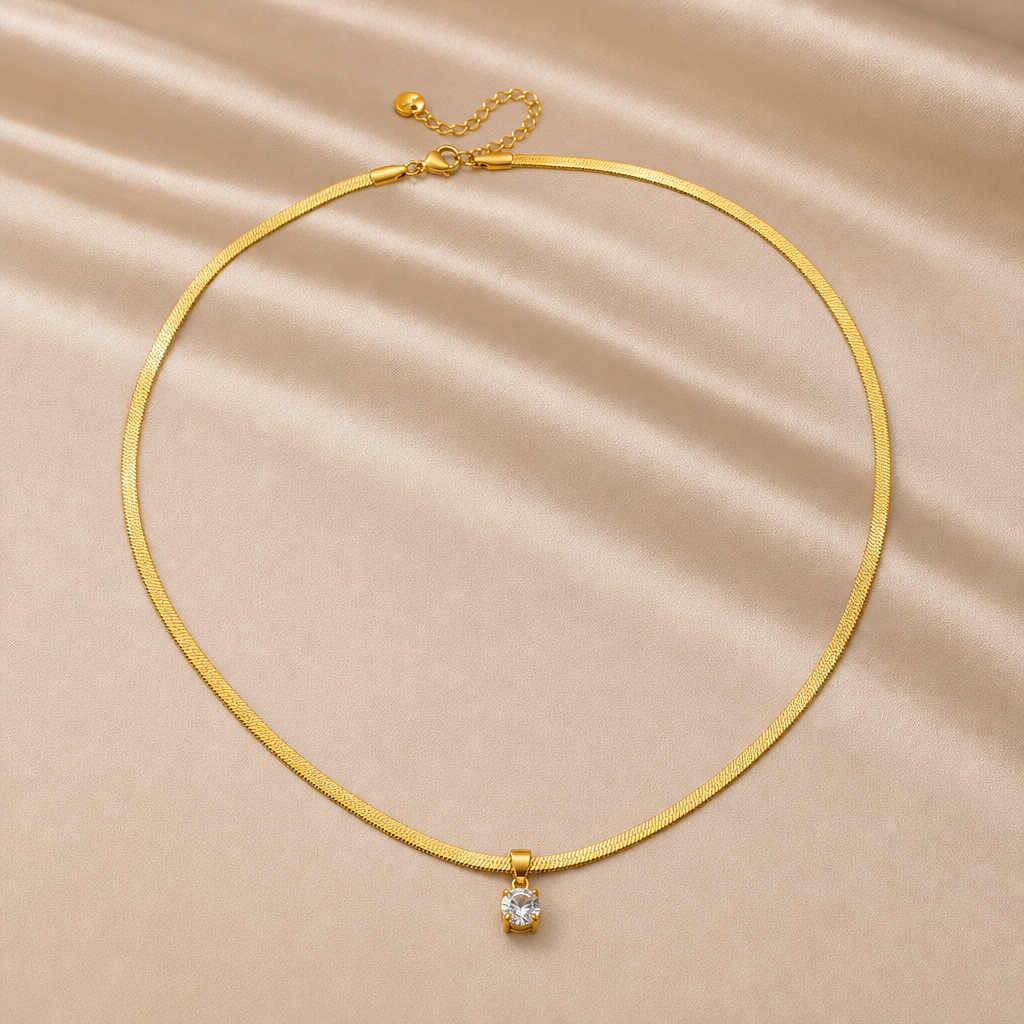 Herringbone Solitaire Necklace (Gold)