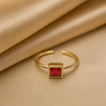 Red Gemstone Square Open Ring (Gold)