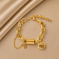 Chain Link Bracelet with Heart Charm (Gold)