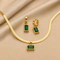 Emerald Baguette Necklace & Earring Set (Gold)