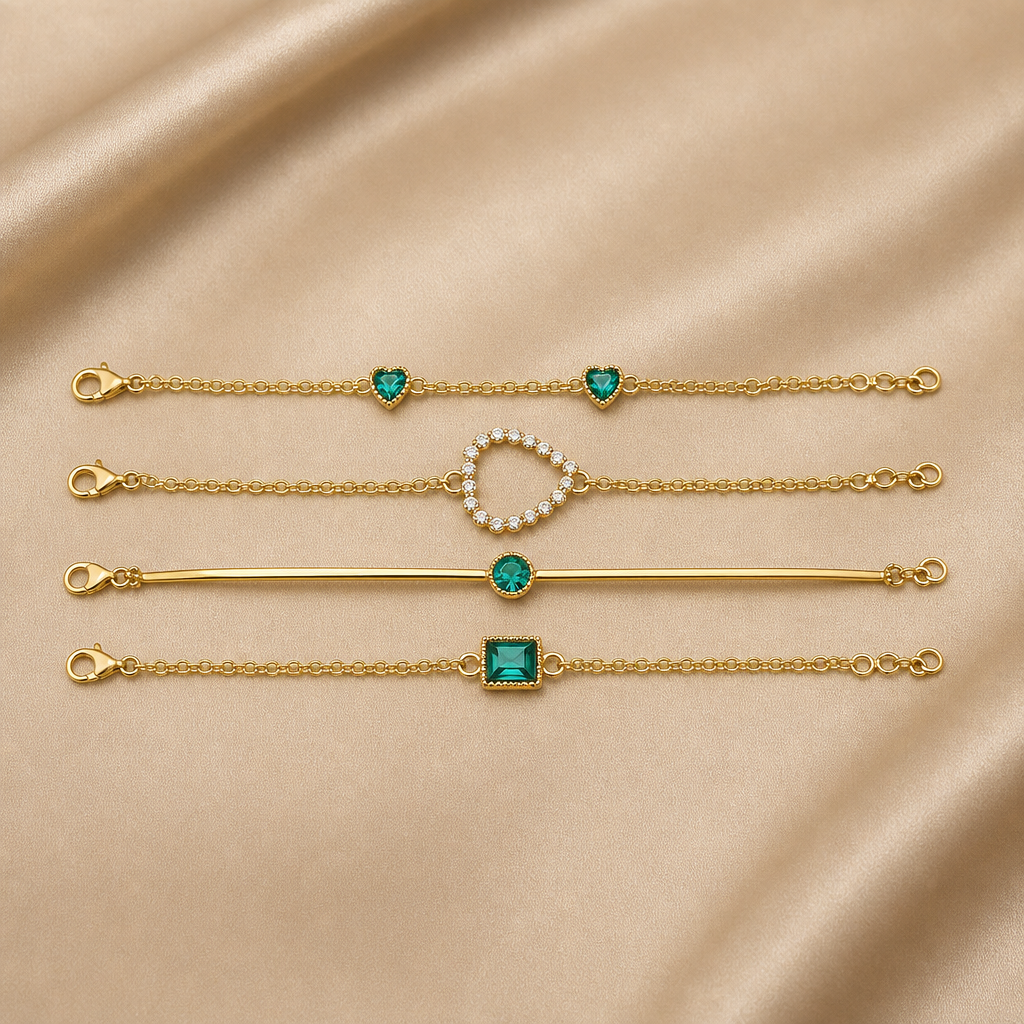Emerald Bracelet Stack (Gold)