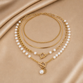 Pearl & Chain Layered Necklace Set (Gold)