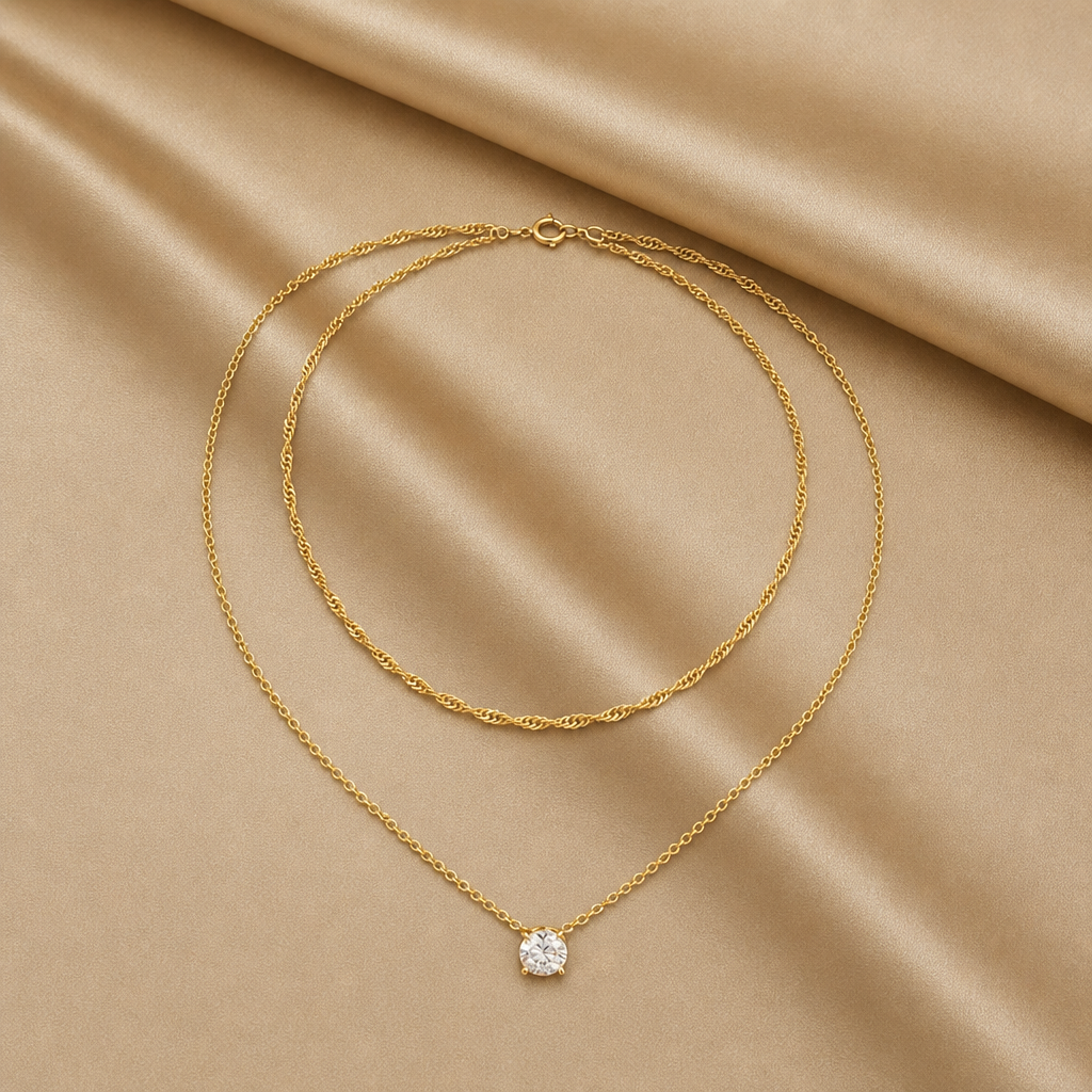 Two Layer Solitaire Necklace (Gold)