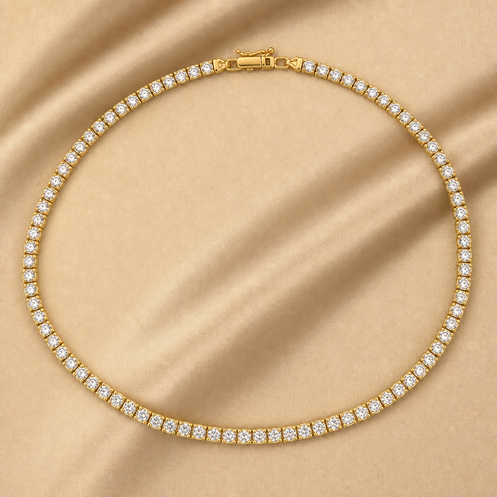 Pavé Tennis Necklace (Gold)